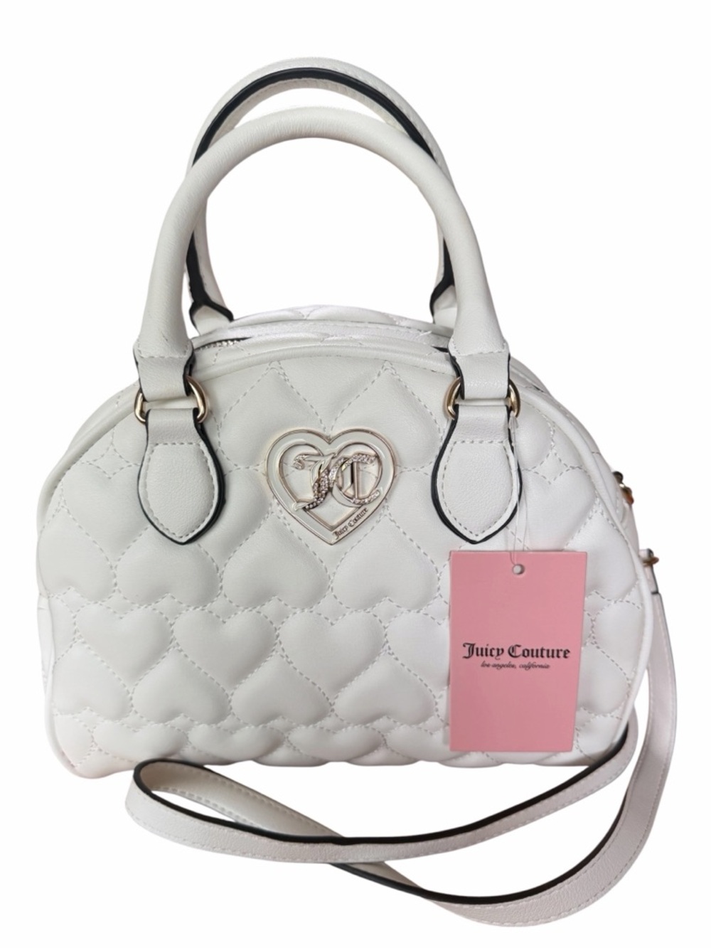 NWT Juicy Couture Flawless Dome Satchel Heart Quilt White Crossbody Bag Handbag - Picture 2 of 10